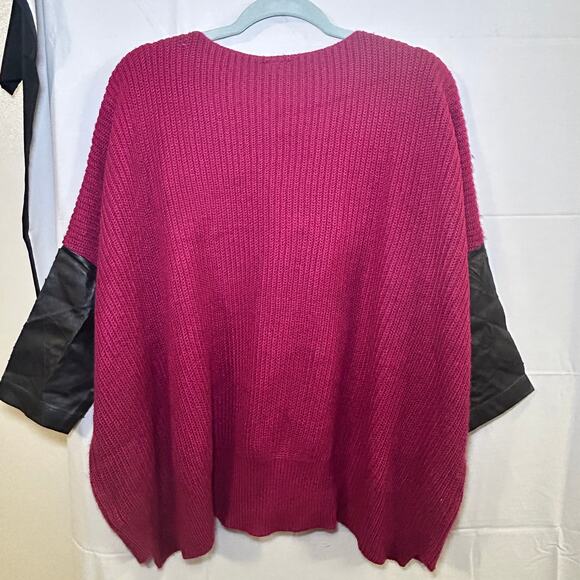 Nicole by Nicole Miller Knit Faux Leather Short Sleeve Sweater Large Fuchsia - Picture 2 of 8